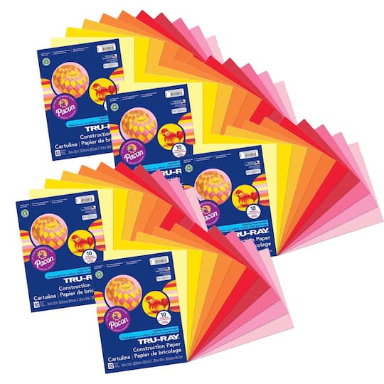 Tru-Ray&#xAE; 9&#x22; x 12&#x22; Warm Assorted Construction Paper, 5 Packs of 50 Sheets